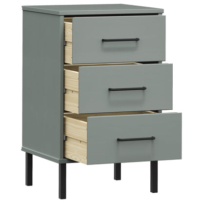 Bedside Cabinet with Metal Legs Grey Solid Wood Pine OSLO