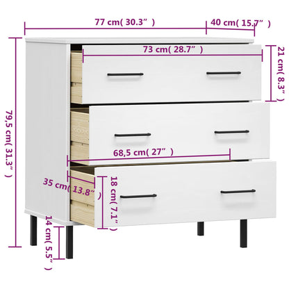 Sideboard with 3 Drawers White 77x40x79.5 cm Solid Wood OSLO