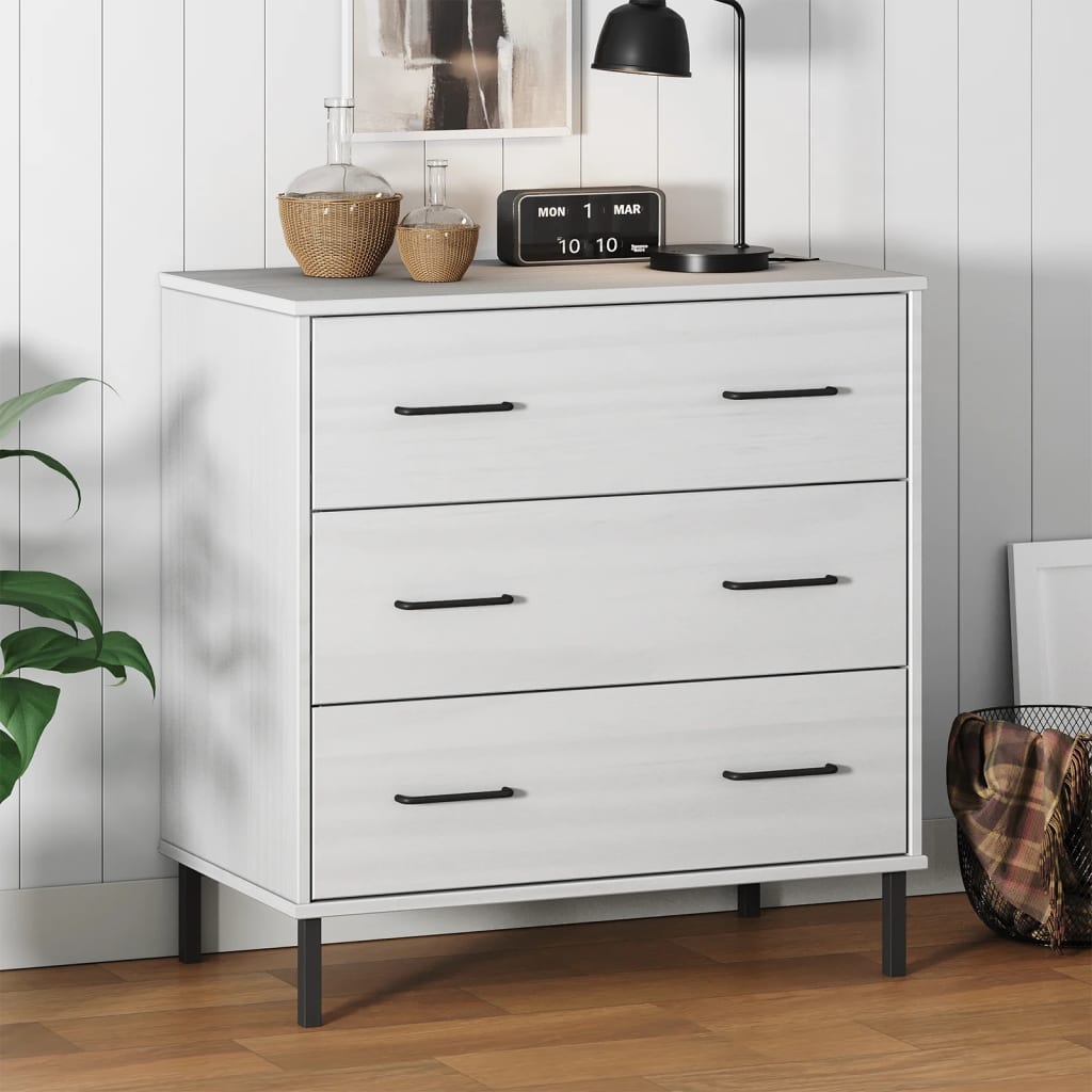 Sideboard with 3 Drawers White 77x40x79.5 cm Solid Wood OSLO