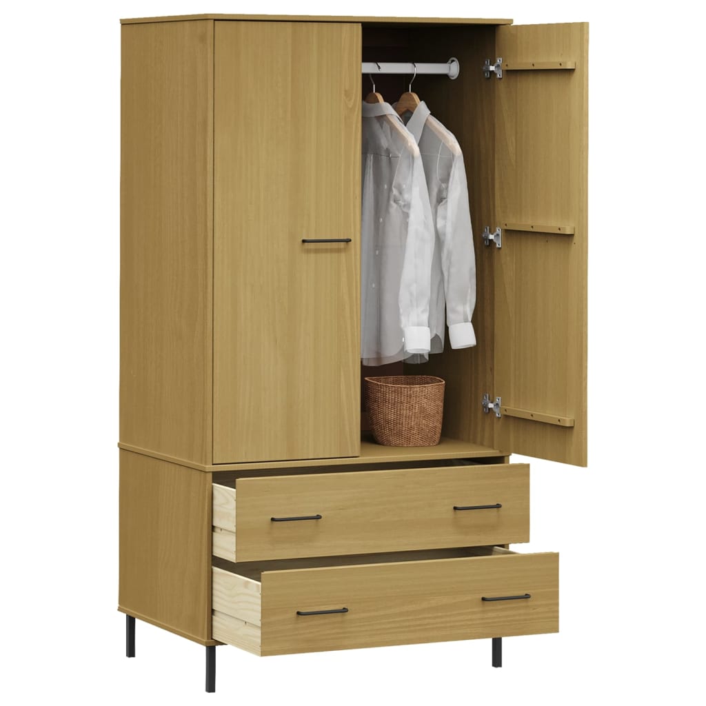 Wardrobe with Metal Legs Brown 90x55x172.5 cm Solid Wood OSLO