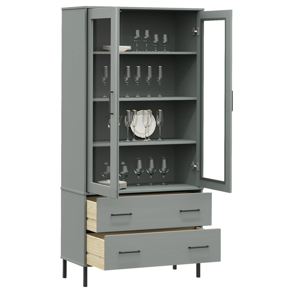 Bookcase with Metal Legs Grey 85x35x172.5 cm Solid Wood OSLO