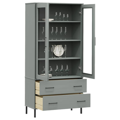 Bookcase with Metal Legs Grey 85x35x172.5 cm Solid Wood OSLO