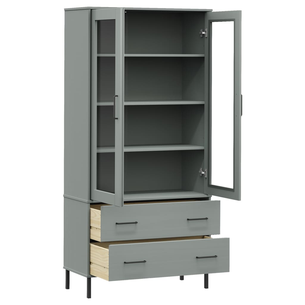 Bookcase with Metal Legs Grey 85x35x172.5 cm Solid Wood OSLO