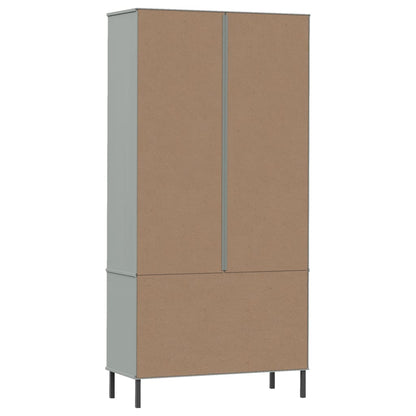 Bookcase with Metal Legs Grey 85x35x172.5 cm Solid Wood OSLO