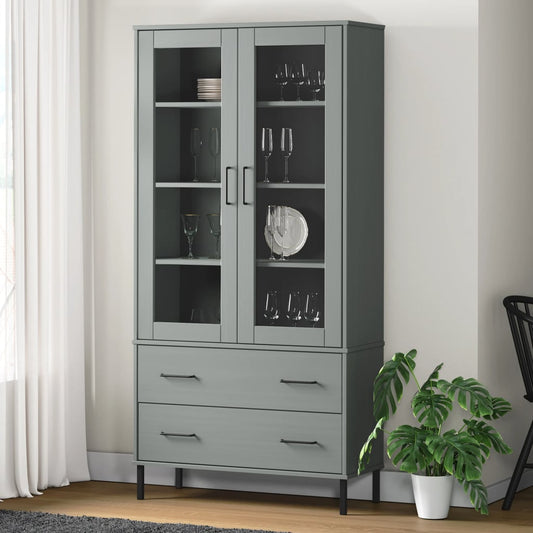 Bookcase with Metal Legs Grey 85x35x172.5 cm Solid Wood OSLO
