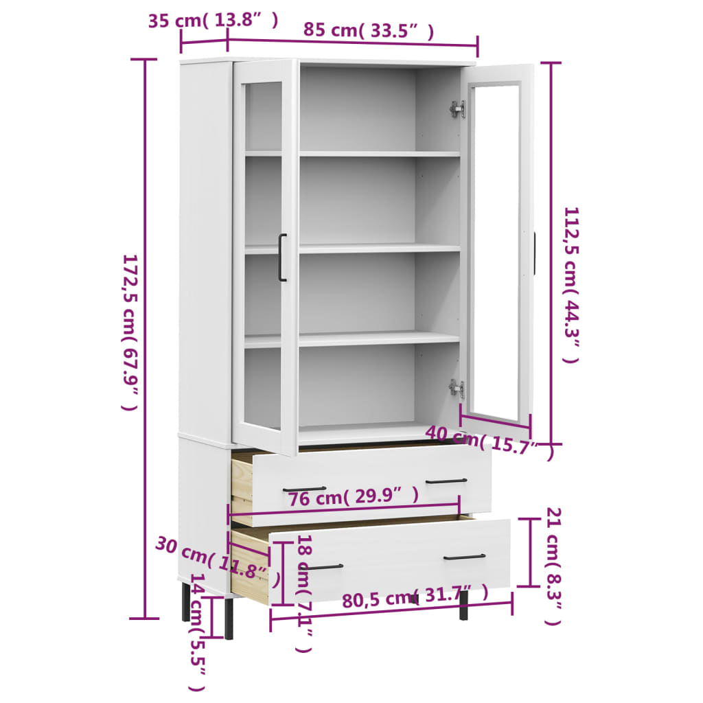 Bookcase with Metal Legs White 85x35x172.5 cm Solid Wood OSLO