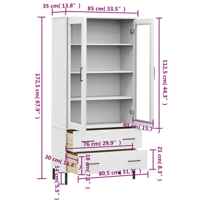 Bookcase with Metal Legs White 85x35x172.5 cm Solid Wood OSLO