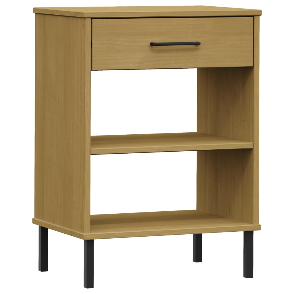 Console Cabinet with Metal Legs Brown Solid Wood Pine OSLO