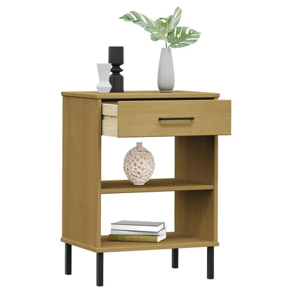 Console Cabinet with Metal Legs Brown Solid Wood Pine OSLO