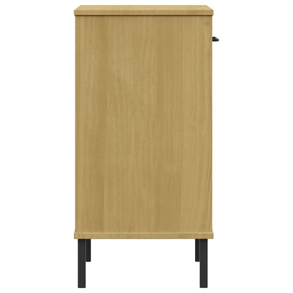 Console Cabinet with Metal Legs Brown Solid Wood Pine OSLO