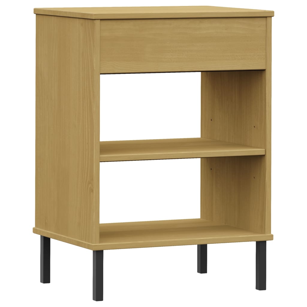 Console Cabinet with Metal Legs Brown Solid Wood Pine OSLO