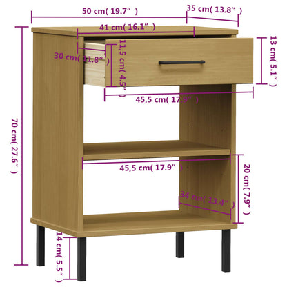 Console Cabinet with Metal Legs Brown Solid Wood Pine OSLO