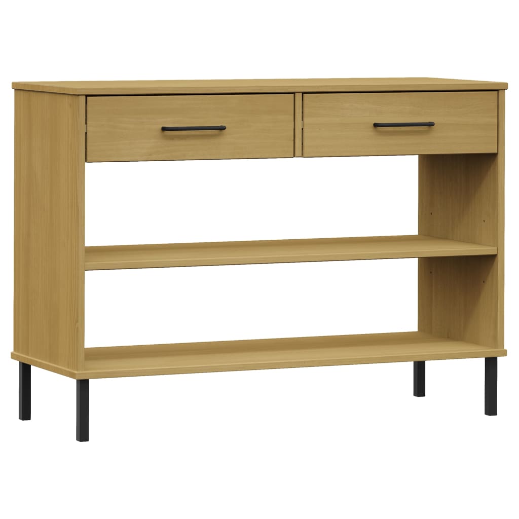 Console Cabinet with Metal Legs Brown Solid Wood Pine OSLO