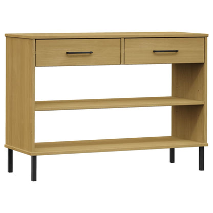 Console Cabinet with Metal Legs Brown Solid Wood Pine OSLO