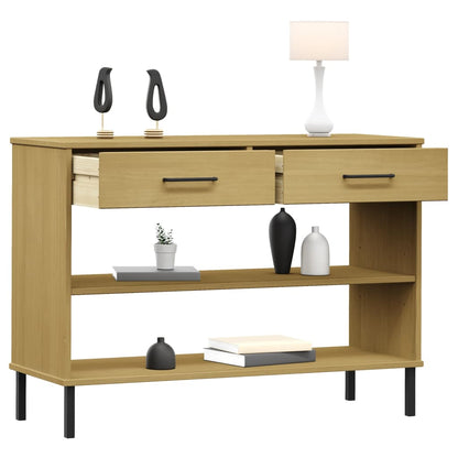 Console Cabinet with Metal Legs Brown Solid Wood Pine OSLO