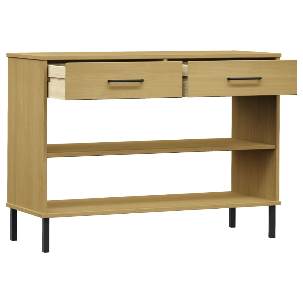 Console Cabinet with Metal Legs Brown Solid Wood Pine OSLO