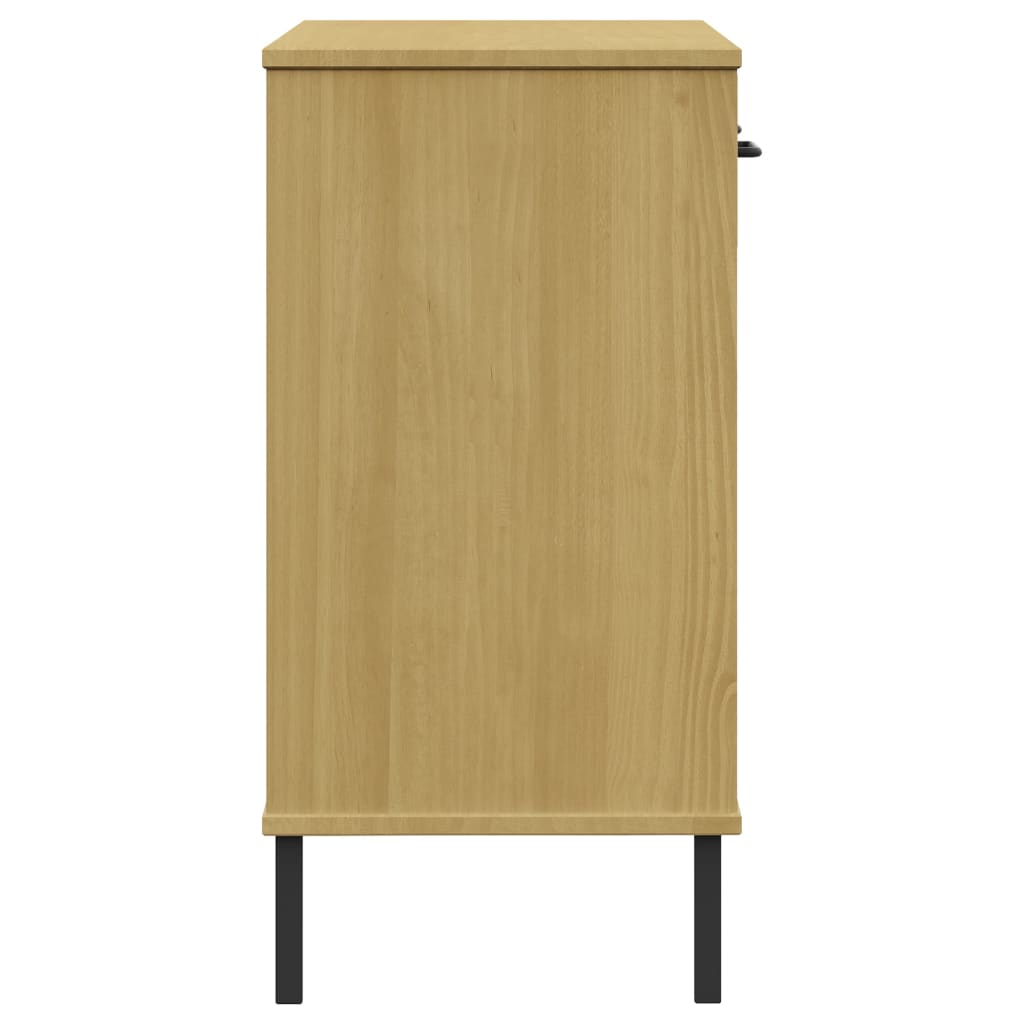 Console Cabinet with Metal Legs Brown Solid Wood Pine OSLO