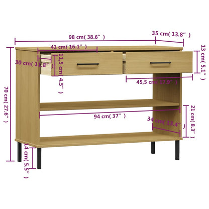 Console Cabinet with Metal Legs Brown Solid Wood Pine OSLO