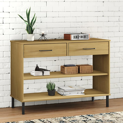 Console Cabinet with Metal Legs Brown Solid Wood Pine OSLO