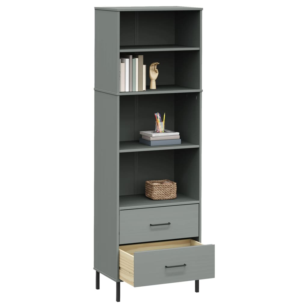 Bookcase with 2 Drawers Grey 60x35x180 cm Solid Wood OSLO