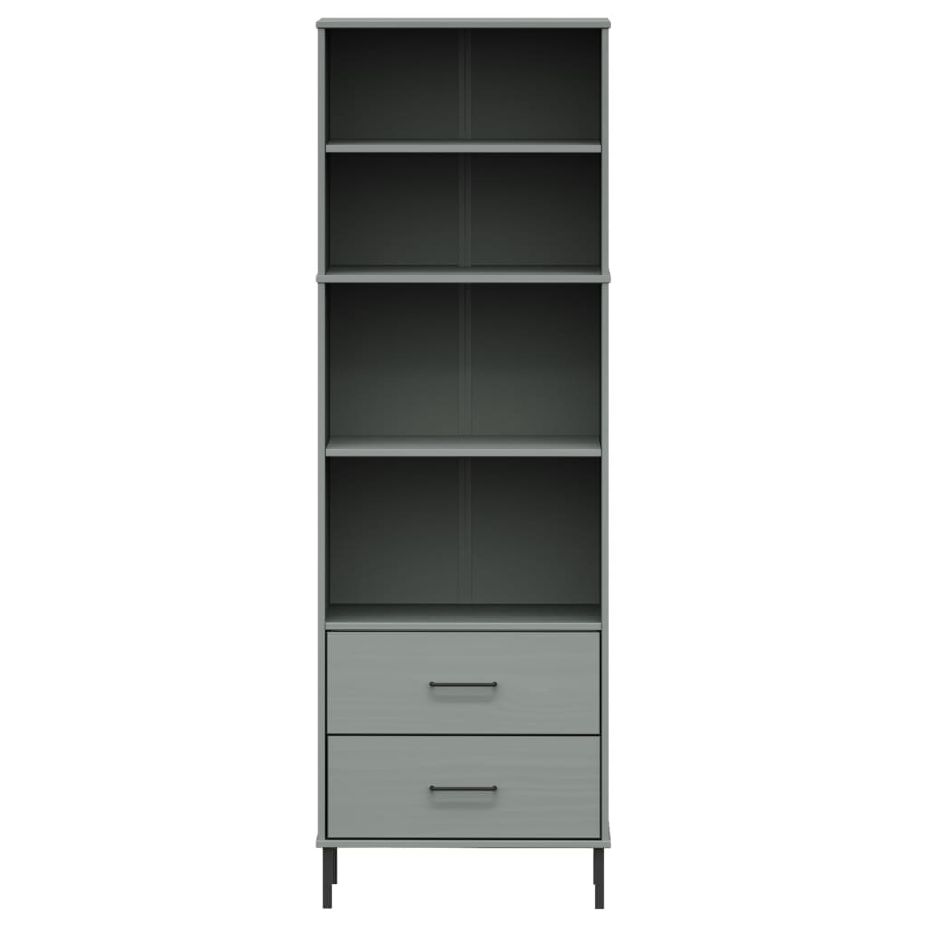 Bookcase with 2 Drawers Grey 60x35x180 cm Solid Wood OSLO