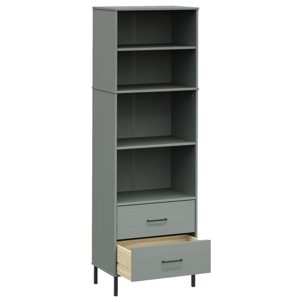 Bookcase with 2 Drawers Grey 60x35x180 cm Solid Wood OSLO