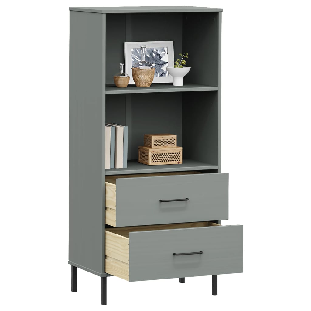 Bookcase with 2 Drawers Grey 60x35x128.5 cm Solid Wood OSLO