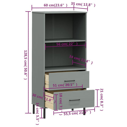 Bookcase with 2 Drawers Grey 60x35x128.5 cm Solid Wood OSLO