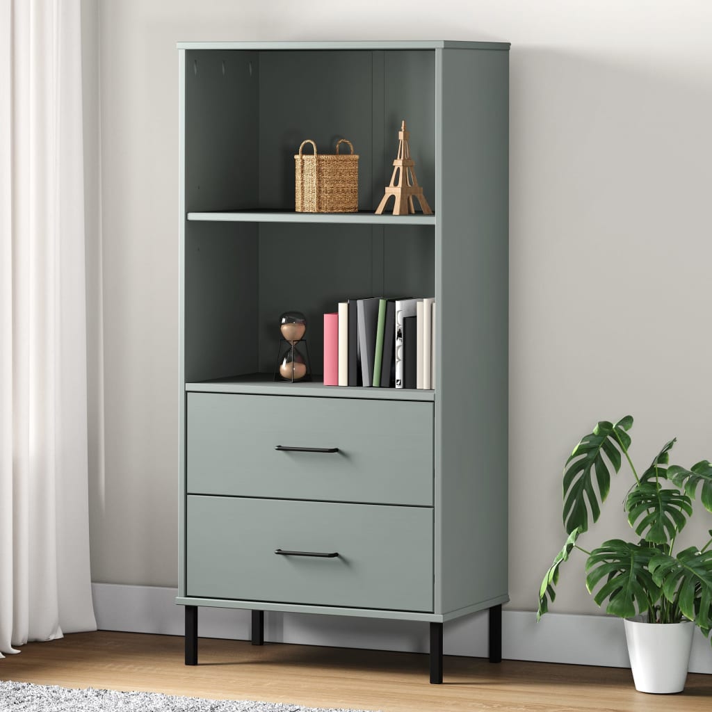 Bookcase with 2 Drawers Grey 60x35x128.5 cm Solid Wood OSLO