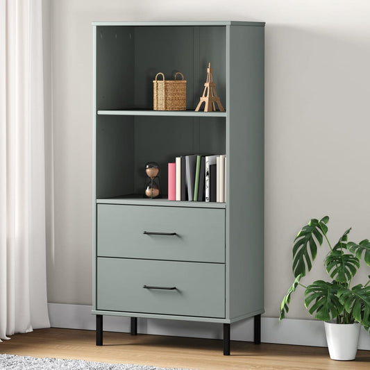 Bookcase with 2 Drawers Grey 60x35x128.5 cm Solid Wood OSLO