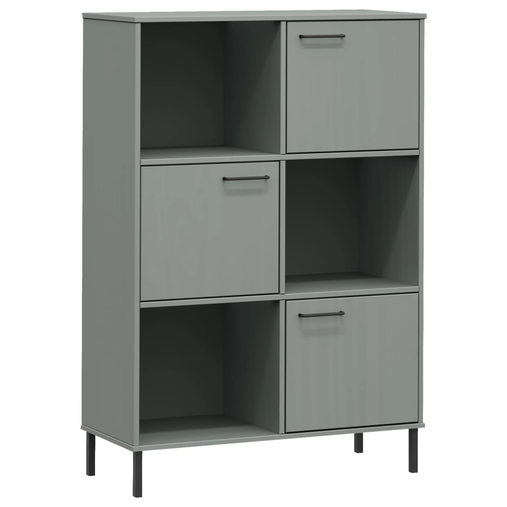 Bookcase with Metal Legs Grey 90x35x128.5 cm Solid Wood OSLO