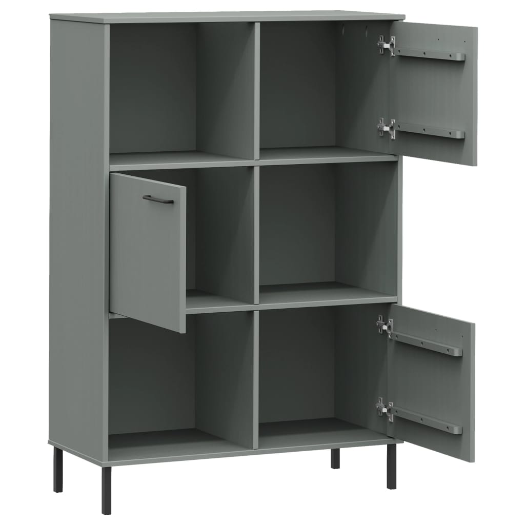 Bookcase with Metal Legs Grey 90x35x128.5 cm Solid Wood OSLO