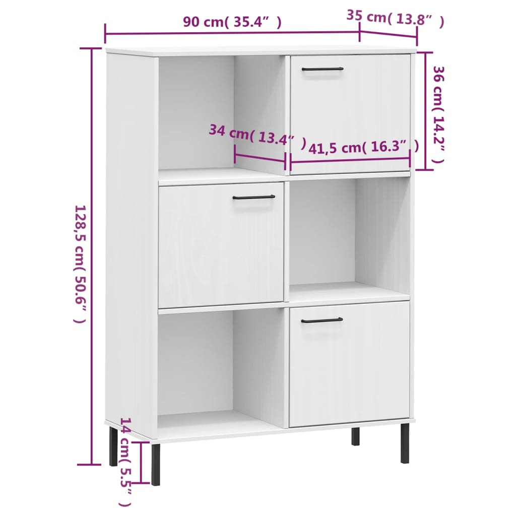 Bookcase with Metal Legs White 90x35x128.5 cm Solid Wood OSLO