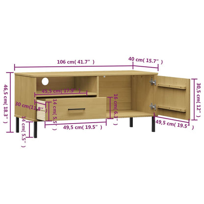 TV Cabinet with Metal Legs Brown Solid Wood Pine OSLO