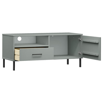 TV Cabinet with Metal Legs Grey Solid Wood Pine OSLO