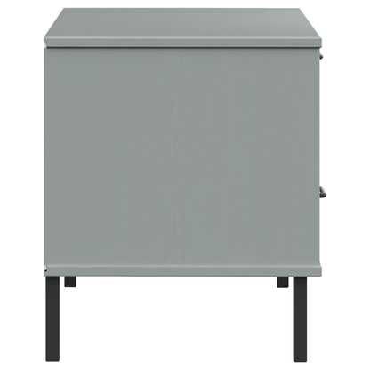TV Cabinet with Metal Legs Grey Solid Wood Pine OSLO