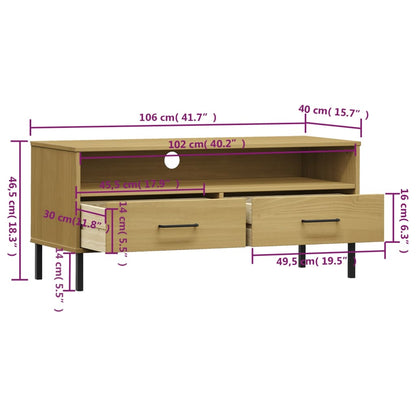 TV Cabinet with Metal Legs Brown Solid Wood Pine OSLO