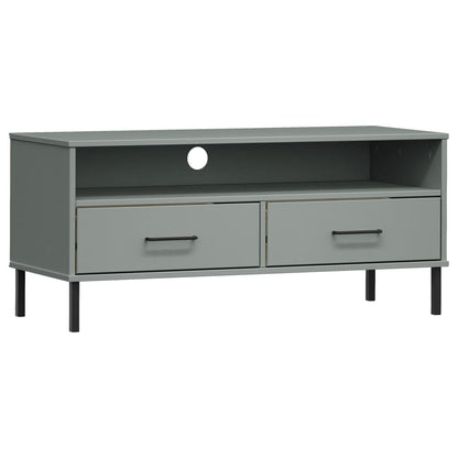 TV Cabinet with Metal Legs Grey Solid Wood Pine OSLO