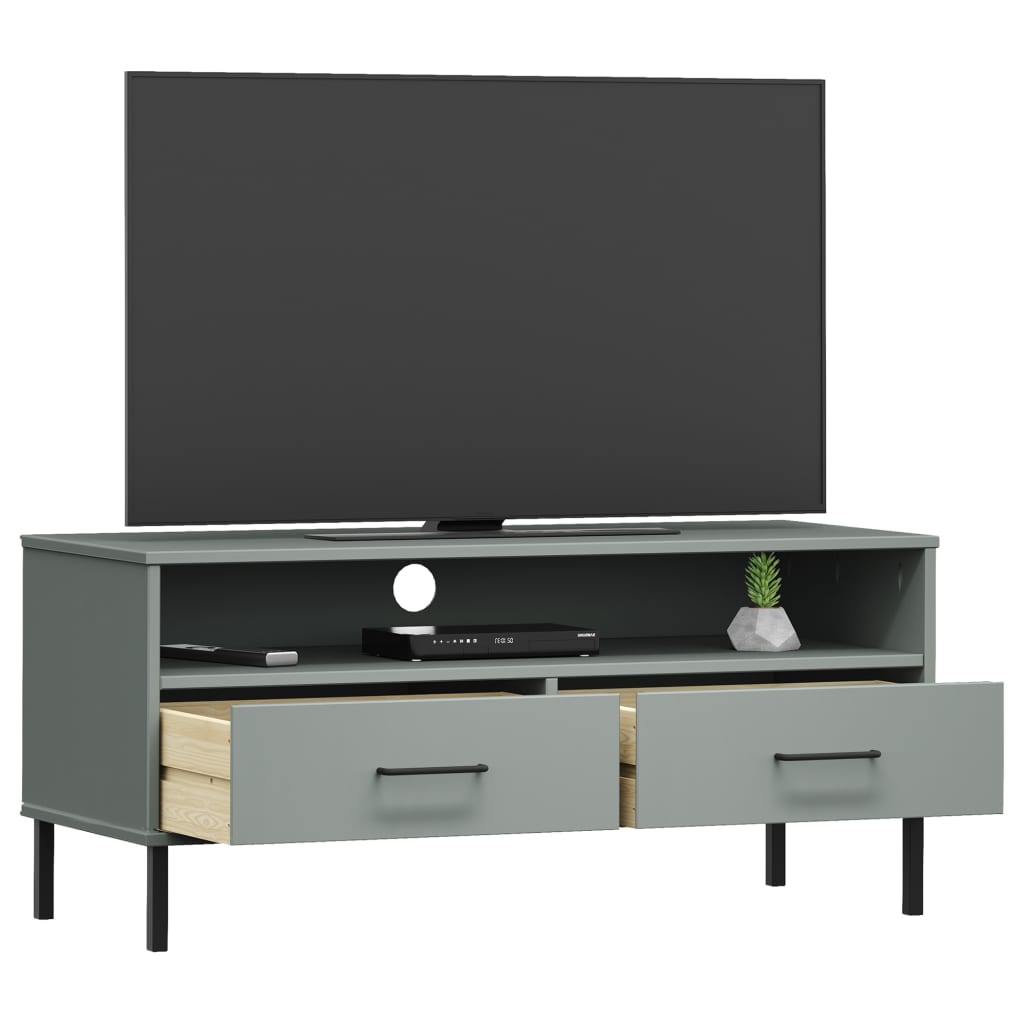 TV Cabinet with Metal Legs Grey Solid Wood Pine OSLO