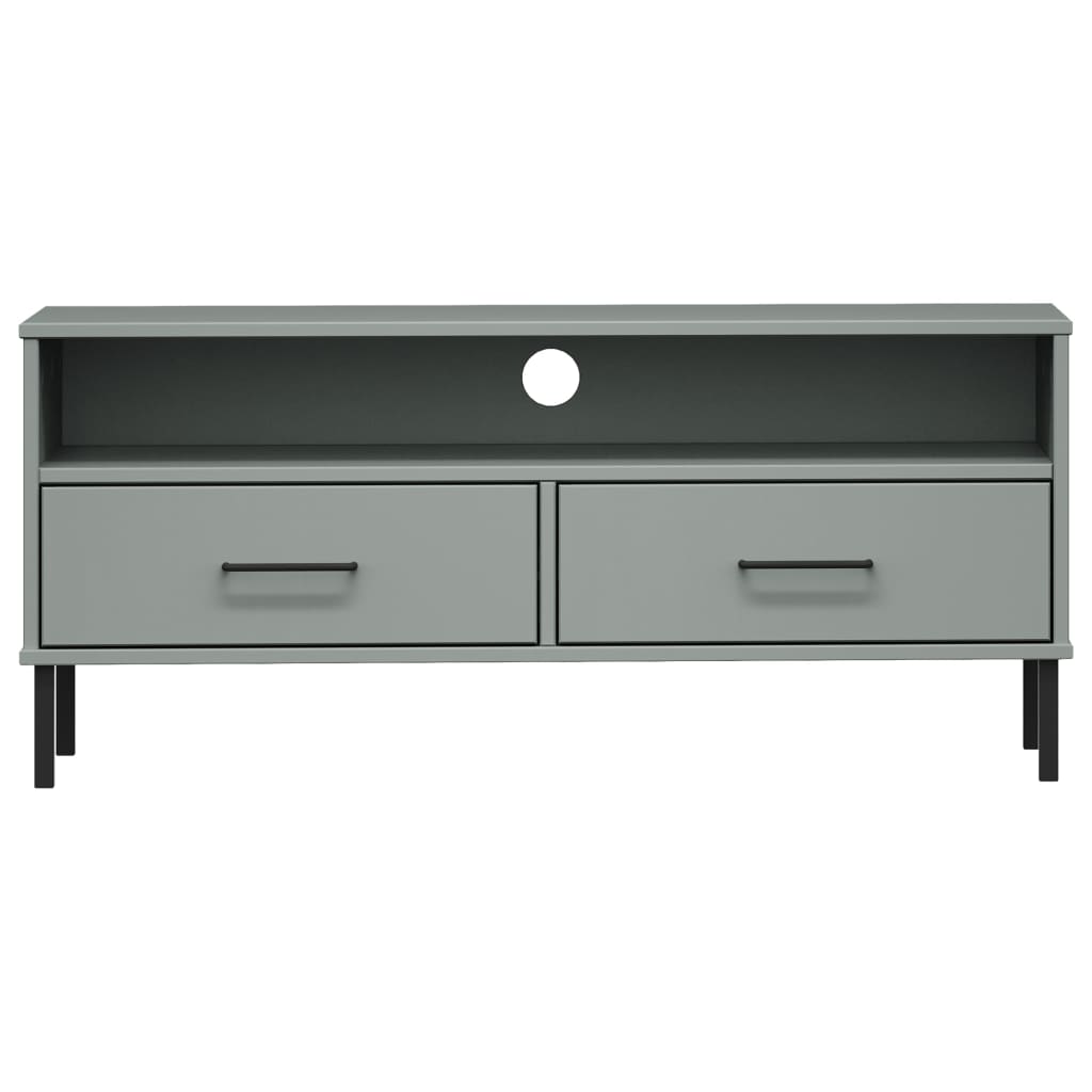 TV Cabinet with Metal Legs Grey Solid Wood Pine OSLO