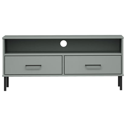 TV Cabinet with Metal Legs Grey Solid Wood Pine OSLO