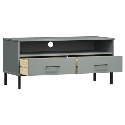 TV Cabinet with Metal Legs Grey Solid Wood Pine OSLO