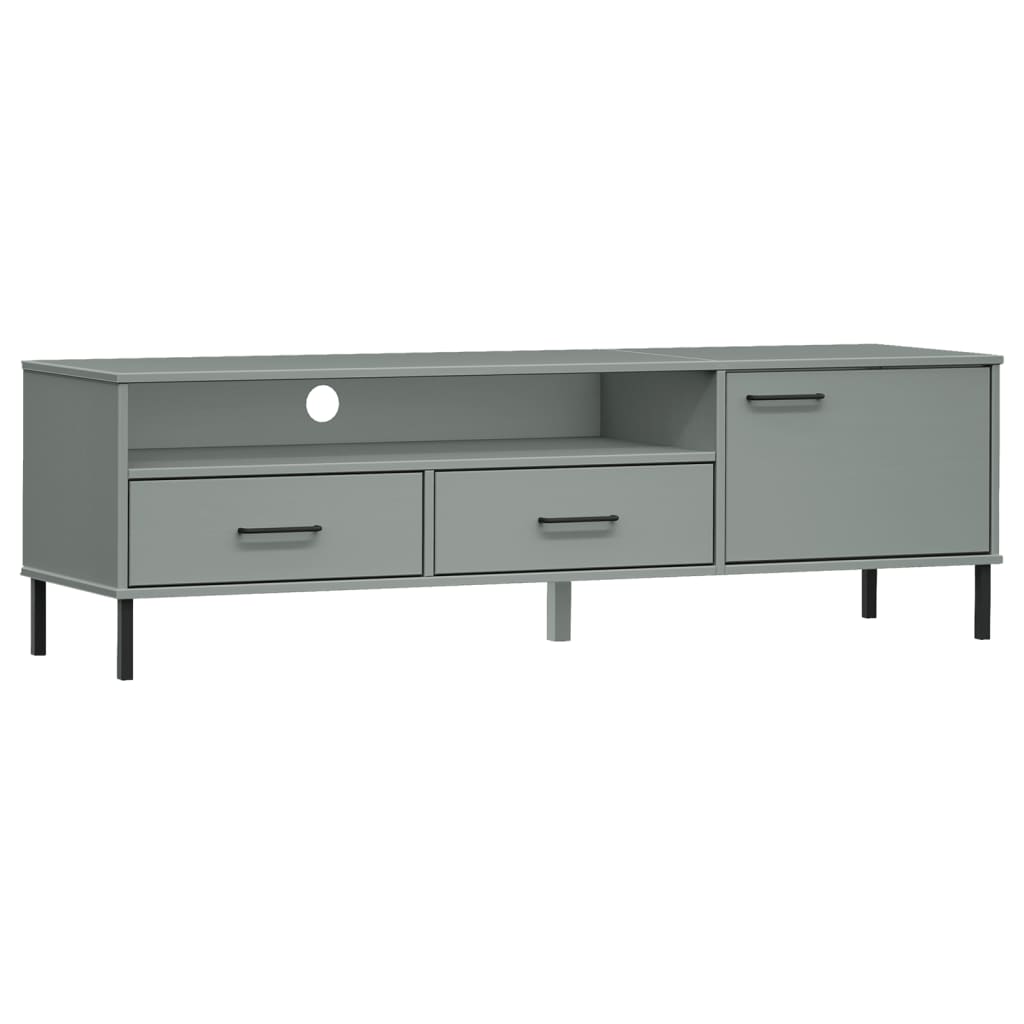 TV Cabinet with Metal Legs Grey Solid Wood Pine OSLO