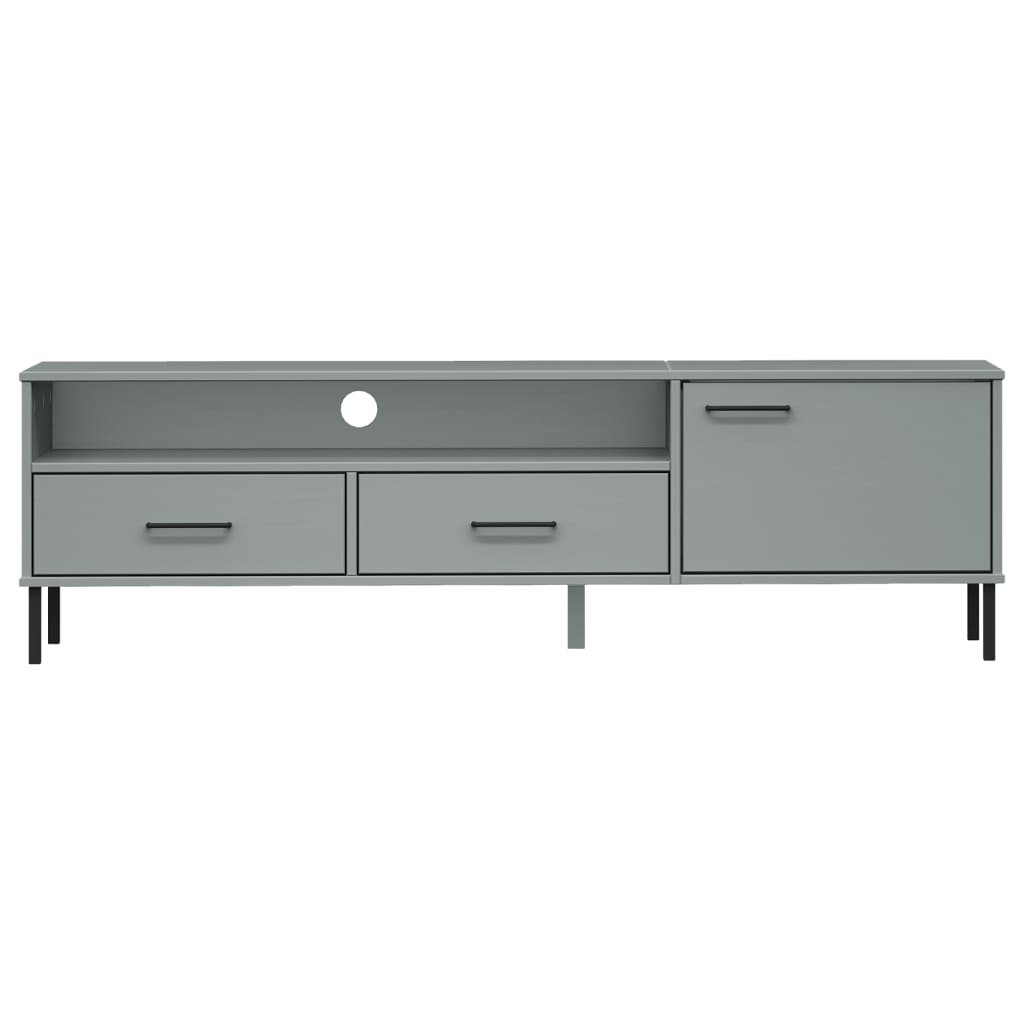 TV Cabinet with Metal Legs Grey Solid Wood Pine OSLO