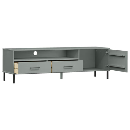 TV Cabinet with Metal Legs Grey Solid Wood Pine OSLO