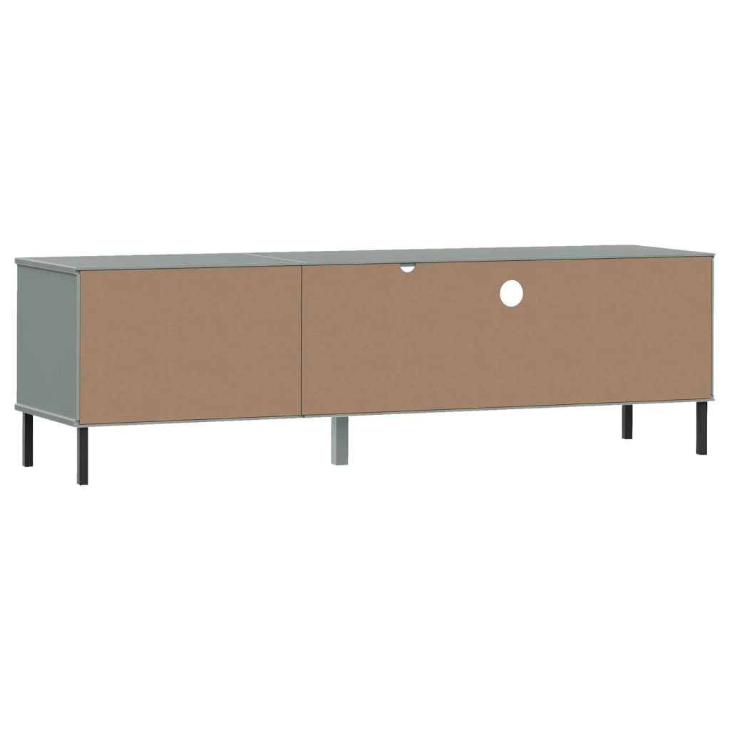 TV Cabinet with Metal Legs Grey Solid Wood Pine OSLO