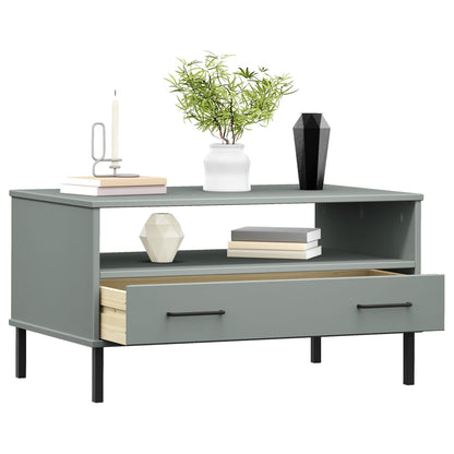 Coffee Table with Metal Legs Grey 85x50x45 cm Solid Wood OSLO