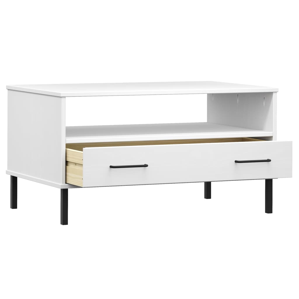 Coffee Table with Metal Legs White 85x50x45cm Solid Wood OSLO
