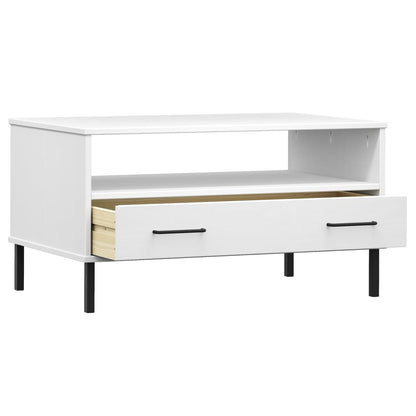 Coffee Table with Metal Legs White 85x50x45cm Solid Wood OSLO