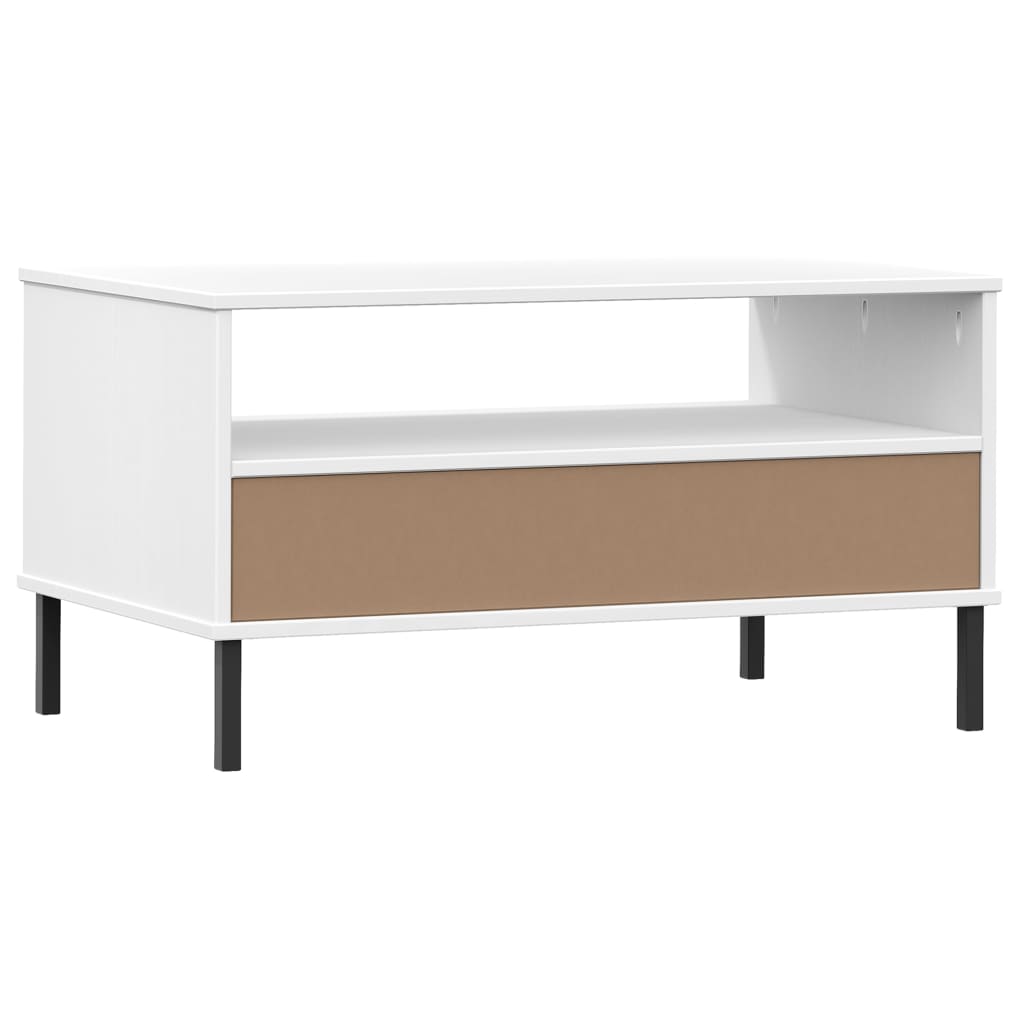 Coffee Table with Metal Legs White 85x50x45cm Solid Wood OSLO